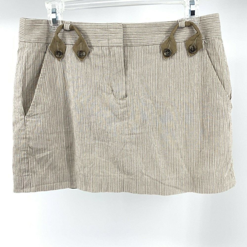 BCBGMaxazria Trouser Skirt Women's Size 6 Mini Tan Pin Striped Y2K Preppy